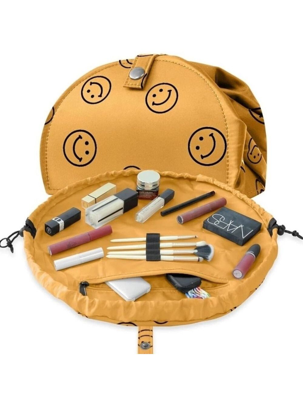 Drawstring Makeup Bag Open Lay Flat,Large Capacity Cosmetic Bag For Women Purse